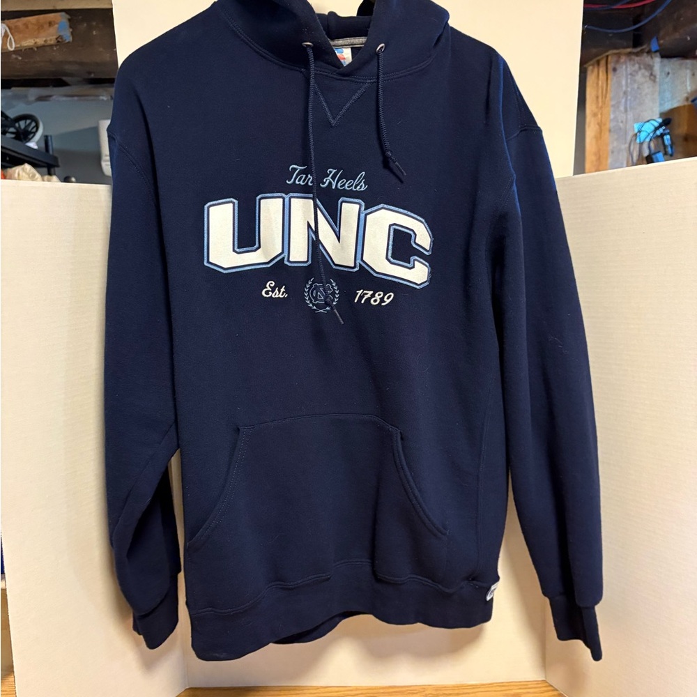 Russell Athletic Navy Pullover Hoodie with Large UNC Chest Logo